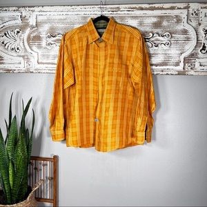 Burberry rusty yellow plaid button down shirt size Large